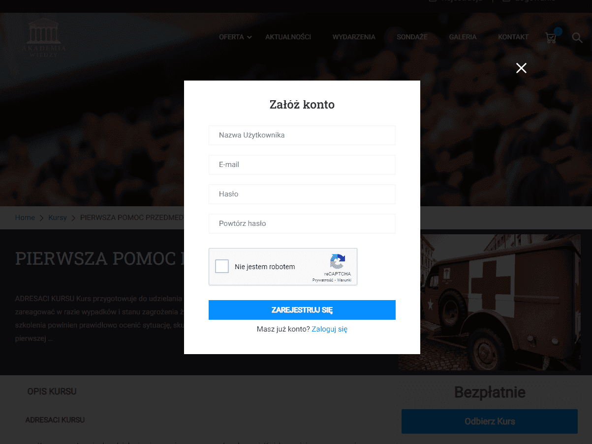 System LMS, strona z kursami dla Akademia Wiedzy - zdjęcie 2