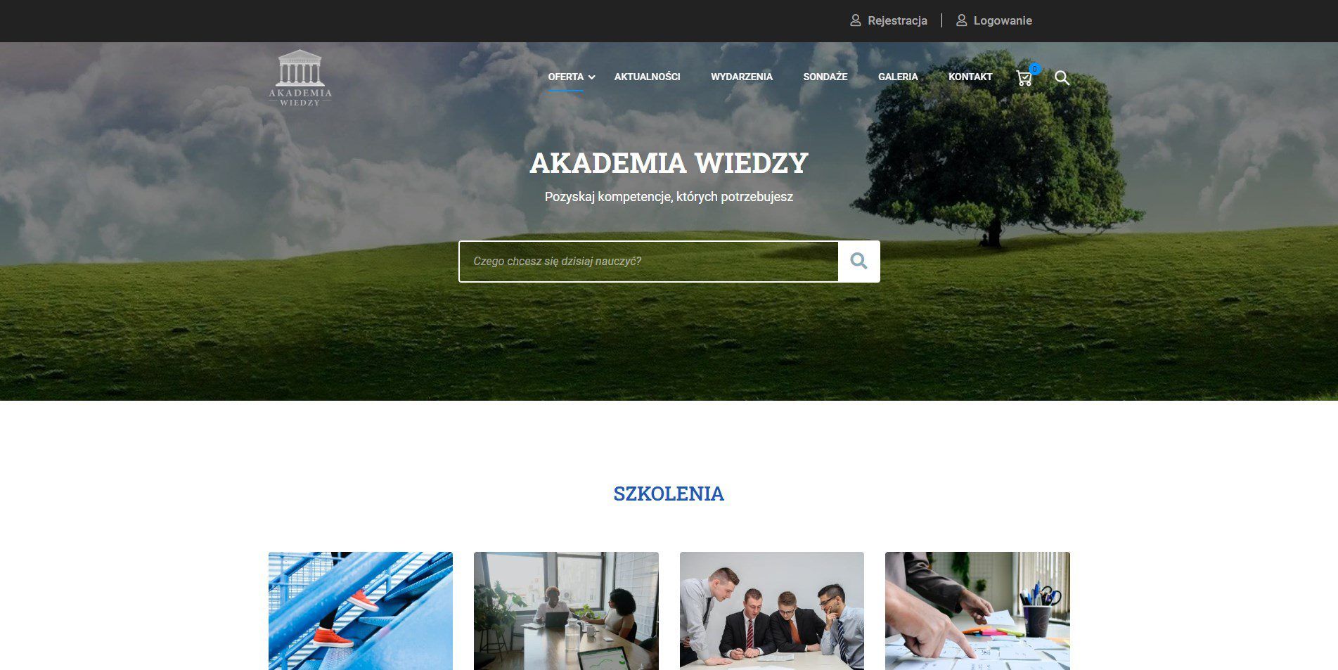System LMS, strona z kursami dla Akademia Wiedzy